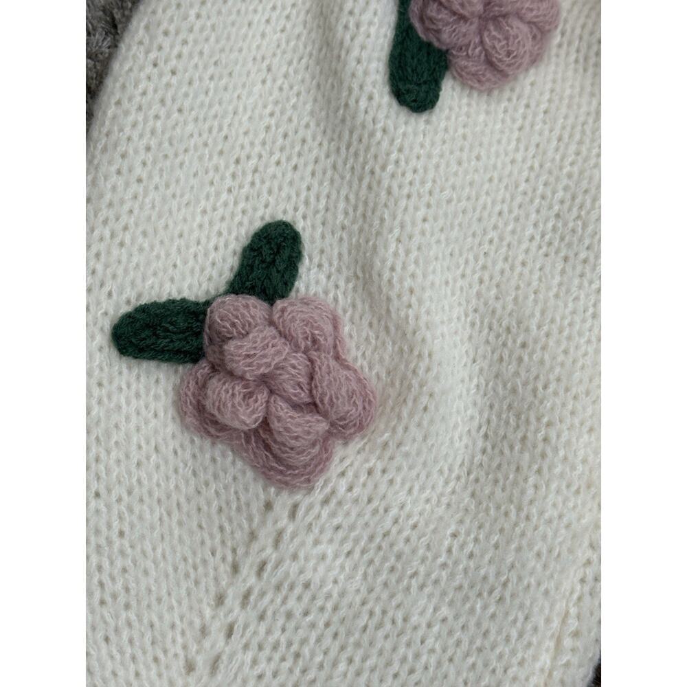 Luna Ivy Floral Appliqué Cropped Cardigan Sweater Women’s Cottagecore Boho XS - Picture 7 of 13